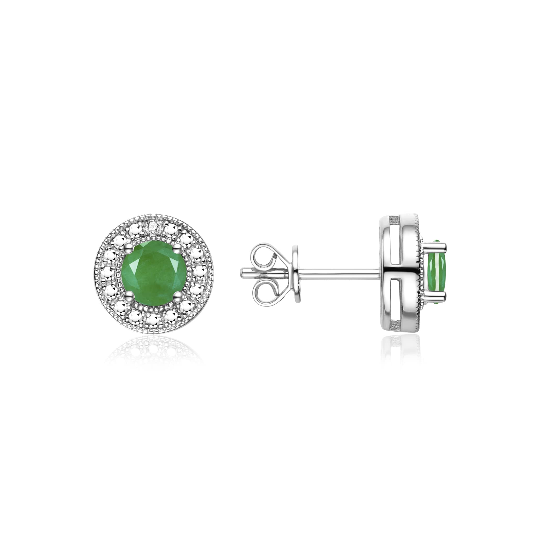 RYLOS Sterling Silver Halo Stud Earrings - 4MM Round Gemstone & Diamond Accents - Elegant Birthstone Jewelry for Women - Perfect Gift for Birthday, Anniversary & Special Occasions