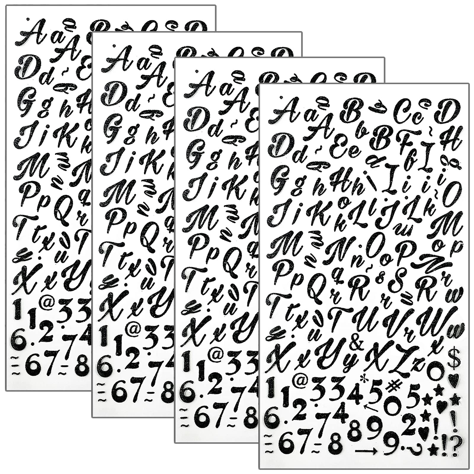 540pcs Black Glitter Cursive Alphabet & Number Stickers - Self-Adhesive Script Letter Stickers for Scrapbooking, Graduation Cap Decoration, DIY Crafts, Journals, Planners and Home Decor