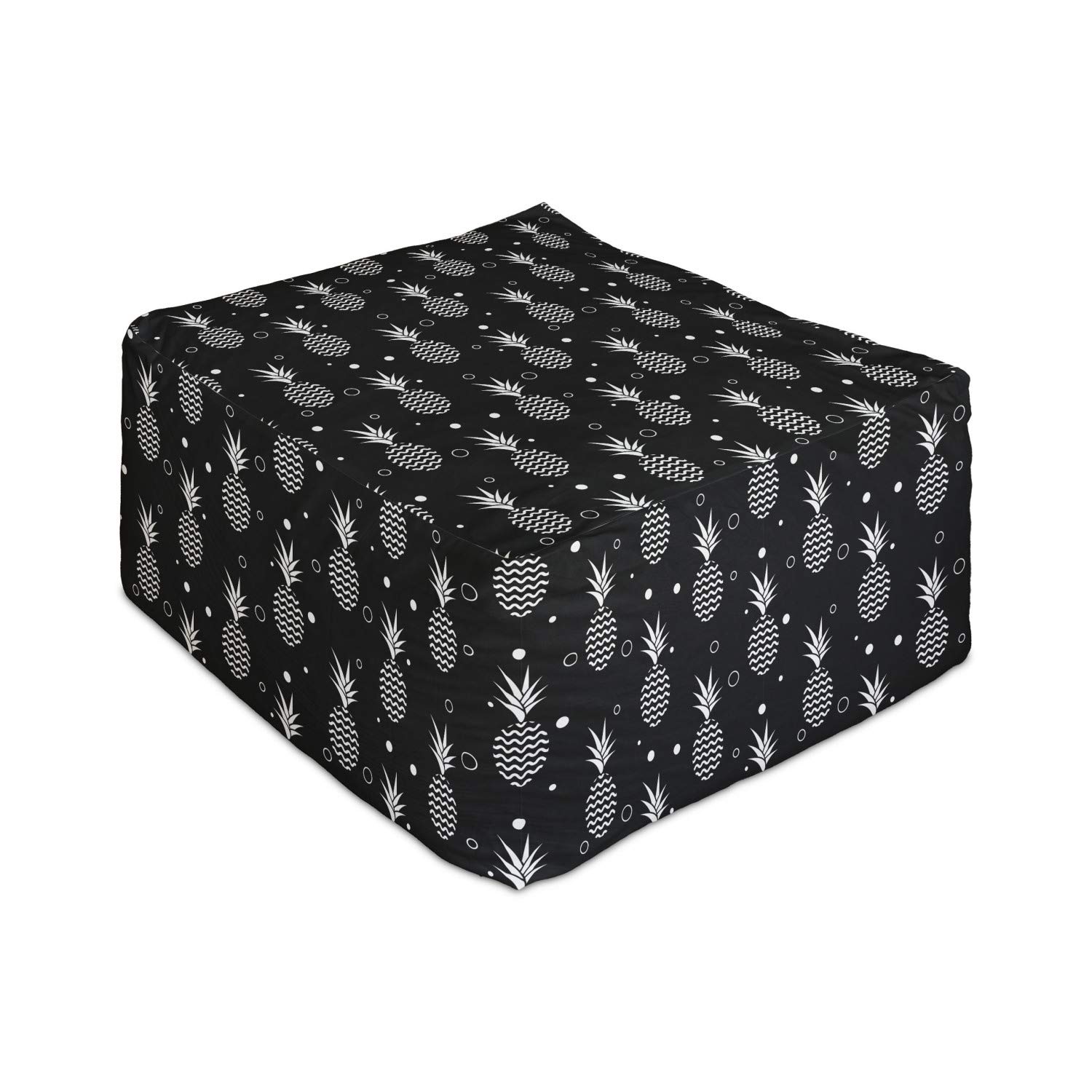Ambesonne Tropical Rectangle Pouf - Monochrome Pineapple & Abstract Zigzag Design on Grey Background - 25