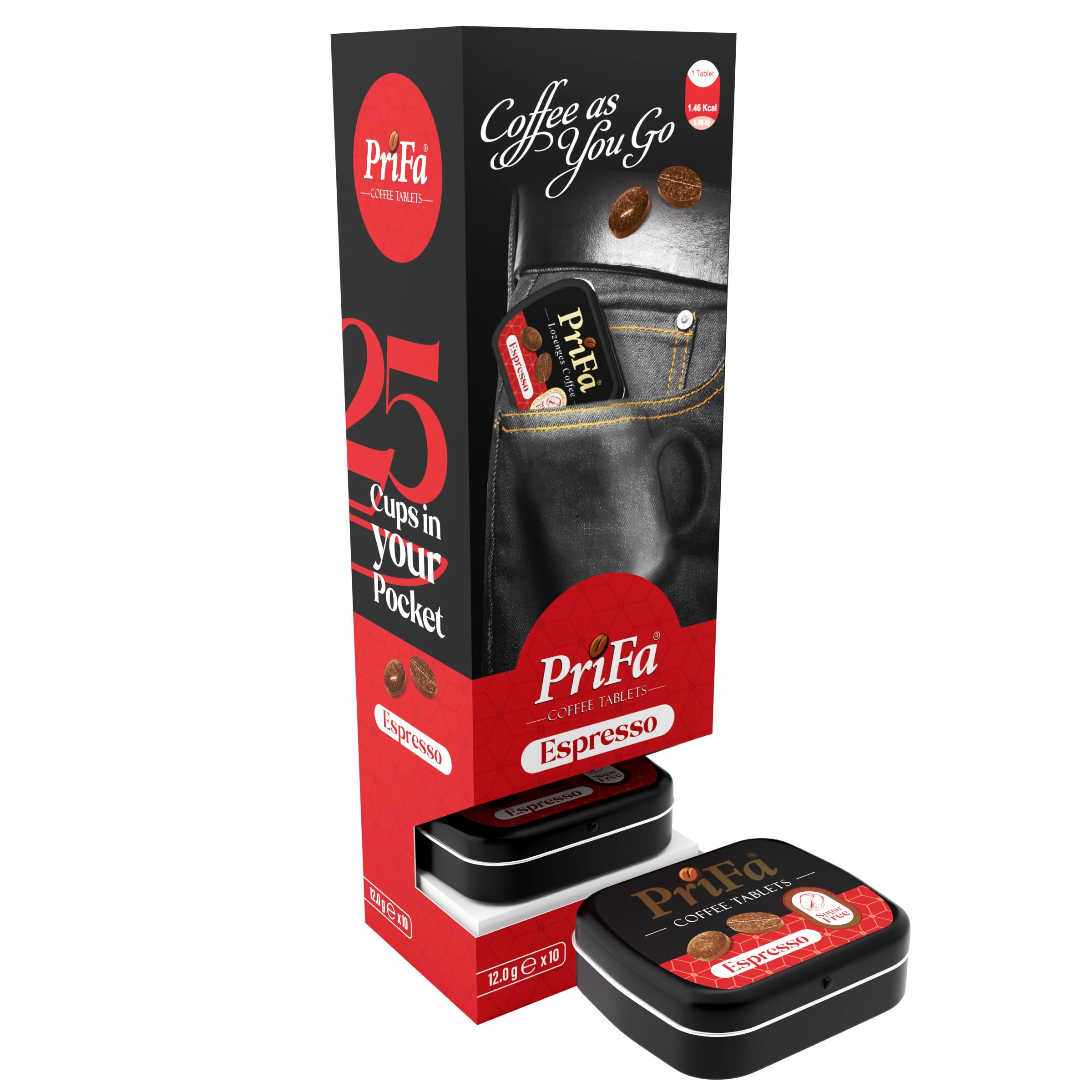 Prifa Coffee Tablets - Unsweetened Espresso Coffee Lozenges, Sugar-Free Caffeine Mints for Keto Diet | Portable Energy Boost for Office, Travel & Gym | 10 Tins