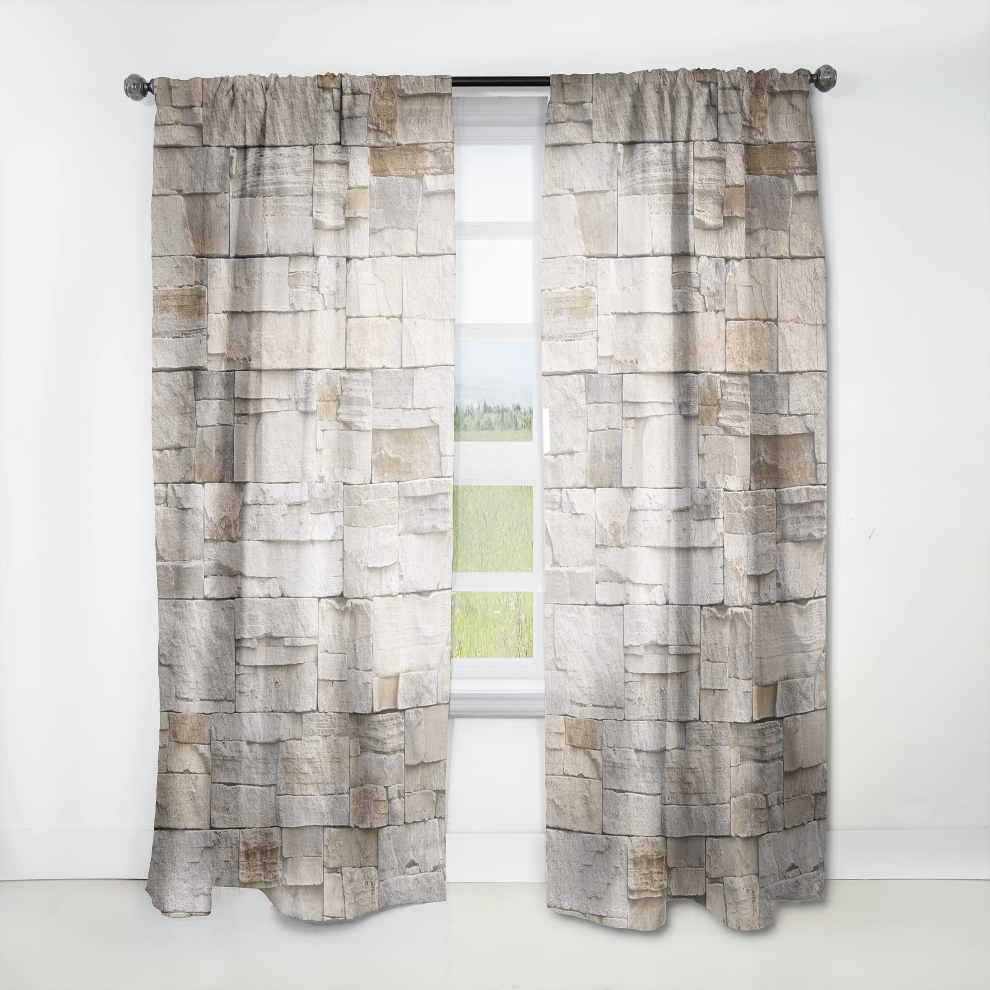 DesignQ Thermal Insulated Curtains - Stone Wall with Beige Bricks Pattern - Single Panel 52x120 - Blackout Drapes for Bedroom & Living Room - Perfect for Home Decor, Privacy & Temperature Control