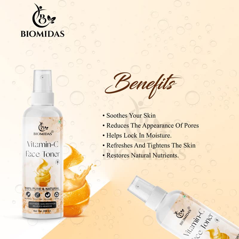 Biomidas Vitamin C Facial Toner - Pore Minimizing & Skin Refreshing Spray (200ml, Pack of 2) | Hydrating, Cleansing & Brightening for Daily Skincare Routine | Perfect for Morning & Night Use