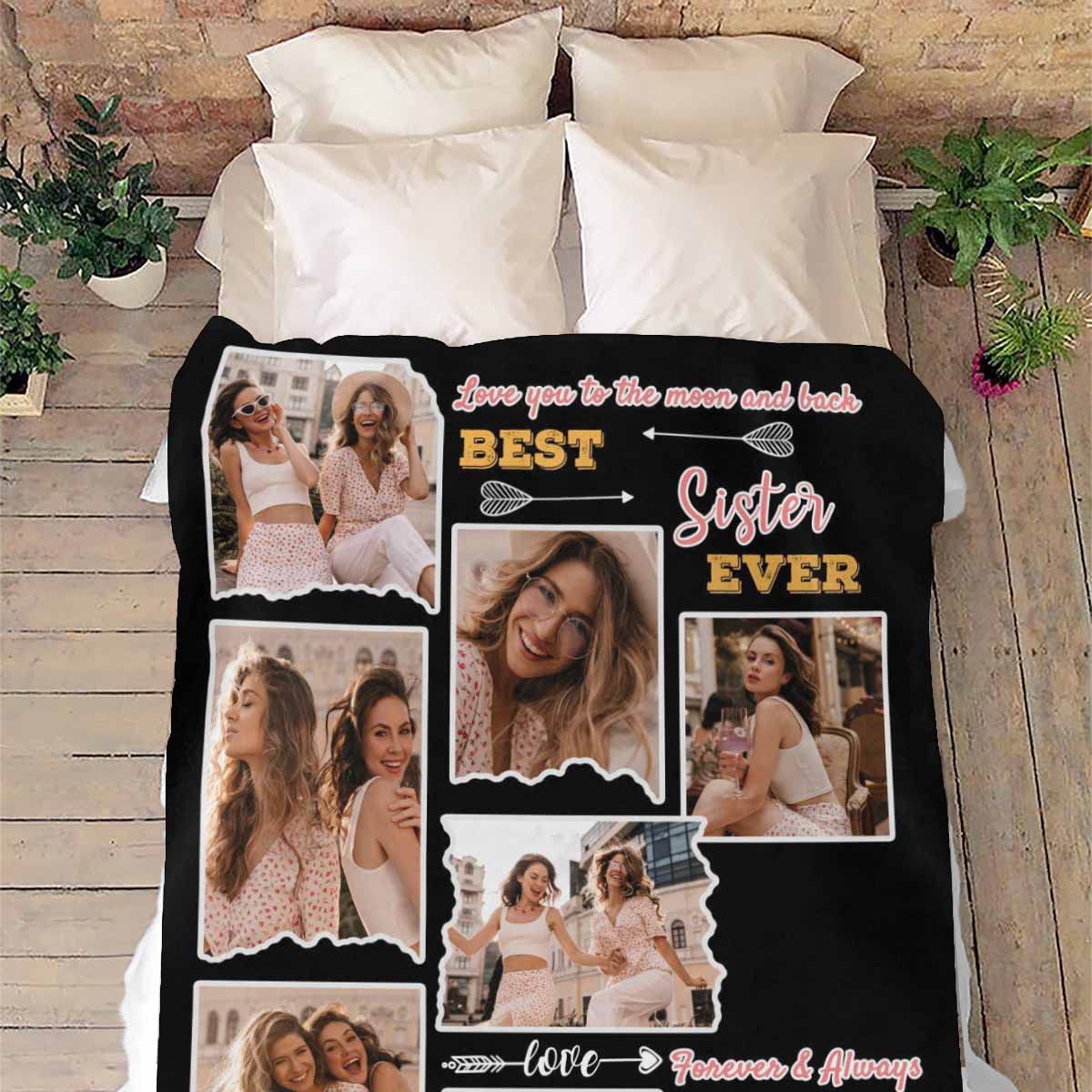 Personalized Best Friend Blanket - Love You to The Moon & Back, Best Sister Ever Forever, Custom BFF Throw Blanket, Birthday & Christmas Gifts for Women & Teens, 60x80, Perfect for Cozy Nights & Friendship Celebrations