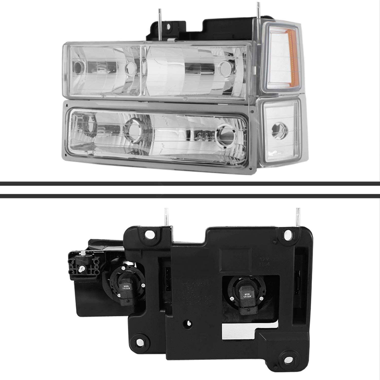 AKKON Chrome Headlights & LED Tail Lights for 1994-1998 Chevy C/K 1500 2500 3500 Tahoe Suburban - Complete Lighting Kit with Corner & Signal Lamps | Off-Road, Night Driving & Car Restoration Upgrade