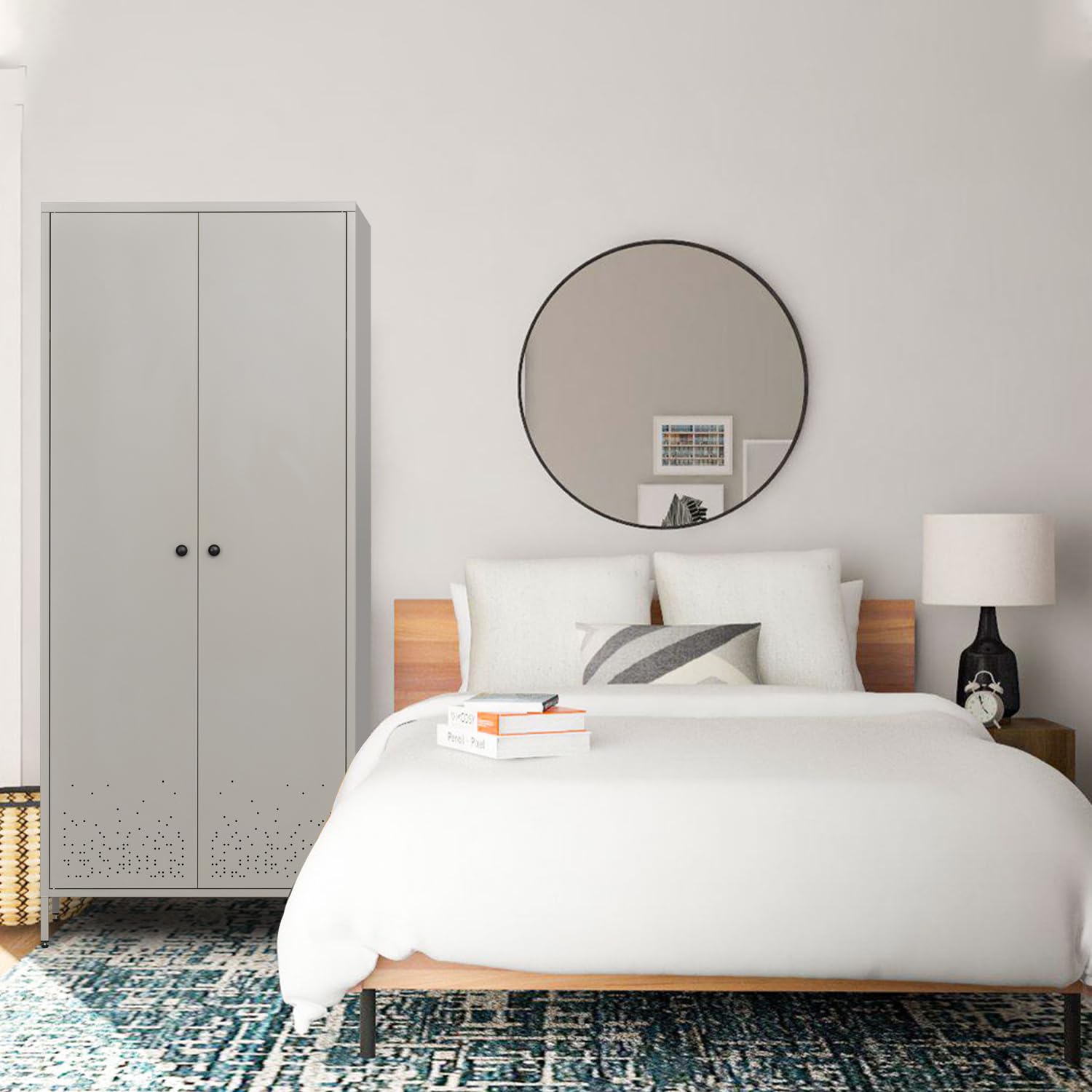 Metal Wardrobe Cabinet with Hanging Rod - Space Saving Closet Organizer for Bedroom & Laundry Room - Durable Storage Armoire in Gray | Perfect for Small Spaces, Apartments & Dorm Rooms