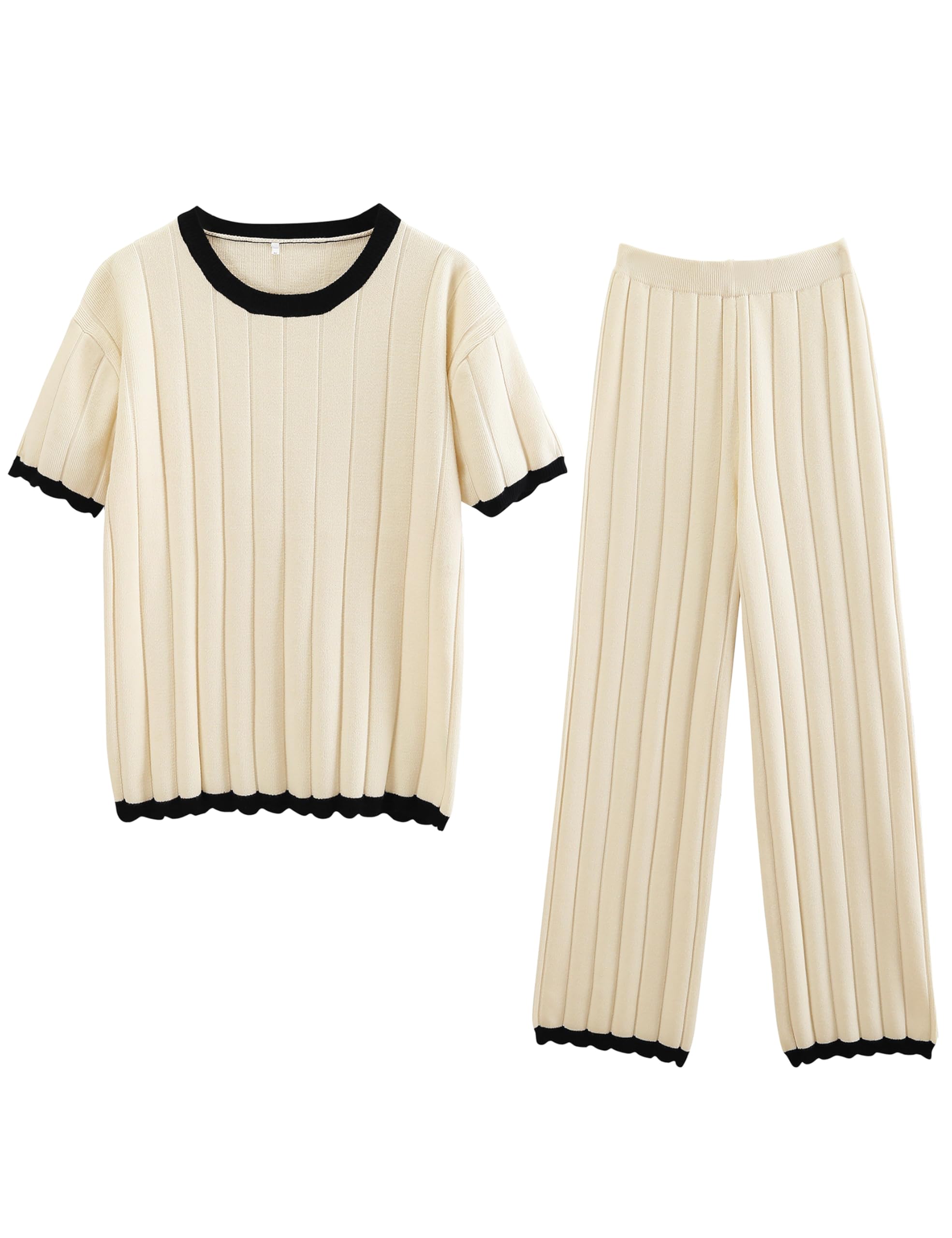 Women's Lumister Two Piece Sweater Set - Short Sleeve Knit Pullover Top & Wide Leg Lounge Pants | Casual Outfit, Home Wear, Relaxing Comfort