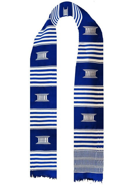 Blue and White Handwoven Kente Scarf - Authentic African Sash for Women & Men - Perfect for Weddings, Cultural Events & Fashion Accessories | DPS251