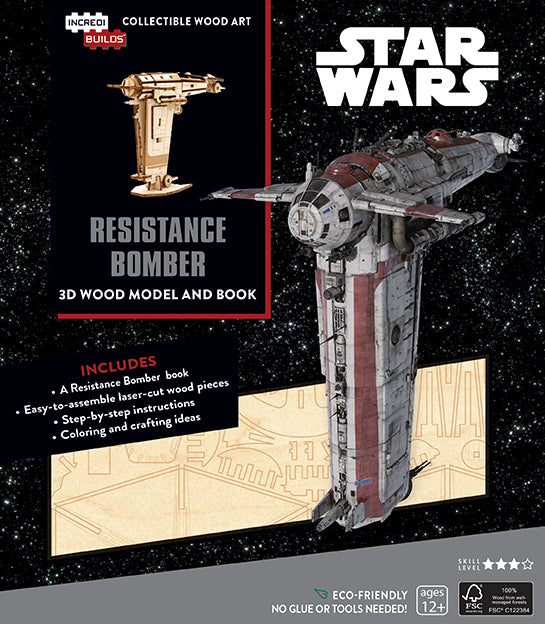 Star Wars Resistance Bomber 3D Wood Model Kit with Book - DIY Building Set for Fans, Collectors & Kids | Perfect for Home Decoration, Gifts & Star Wars Themed Parties