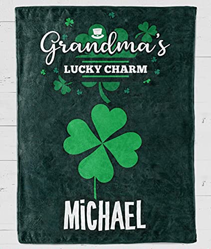 Personalized Irish Grandma's Lucky Charms Blanket - Shamrock & Four Leaf Clover Design - Perfect Gift for Granddaughter, Grandson, Grandkids to Grandma, Grandpa, Mom & Dad - Cozy Throw for St. Patrick's Day, Irish Heritage Celebrations & Family Gatherings