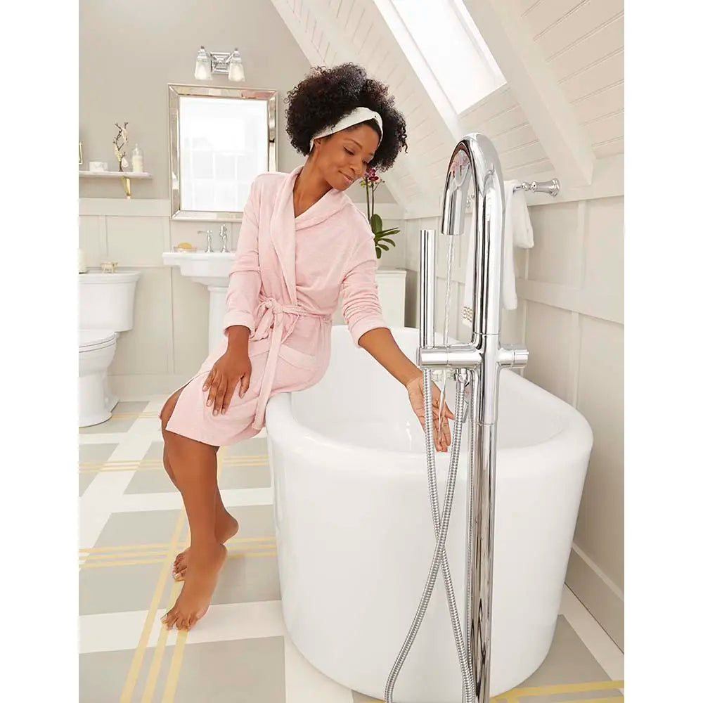 Modern Freestanding Bathtub Faucet with Hand Shower - Round Design, Lever Handle, Rough-in Valve - Perfect for Spa, Master Bathroom & Luxury Bathroom Renovations