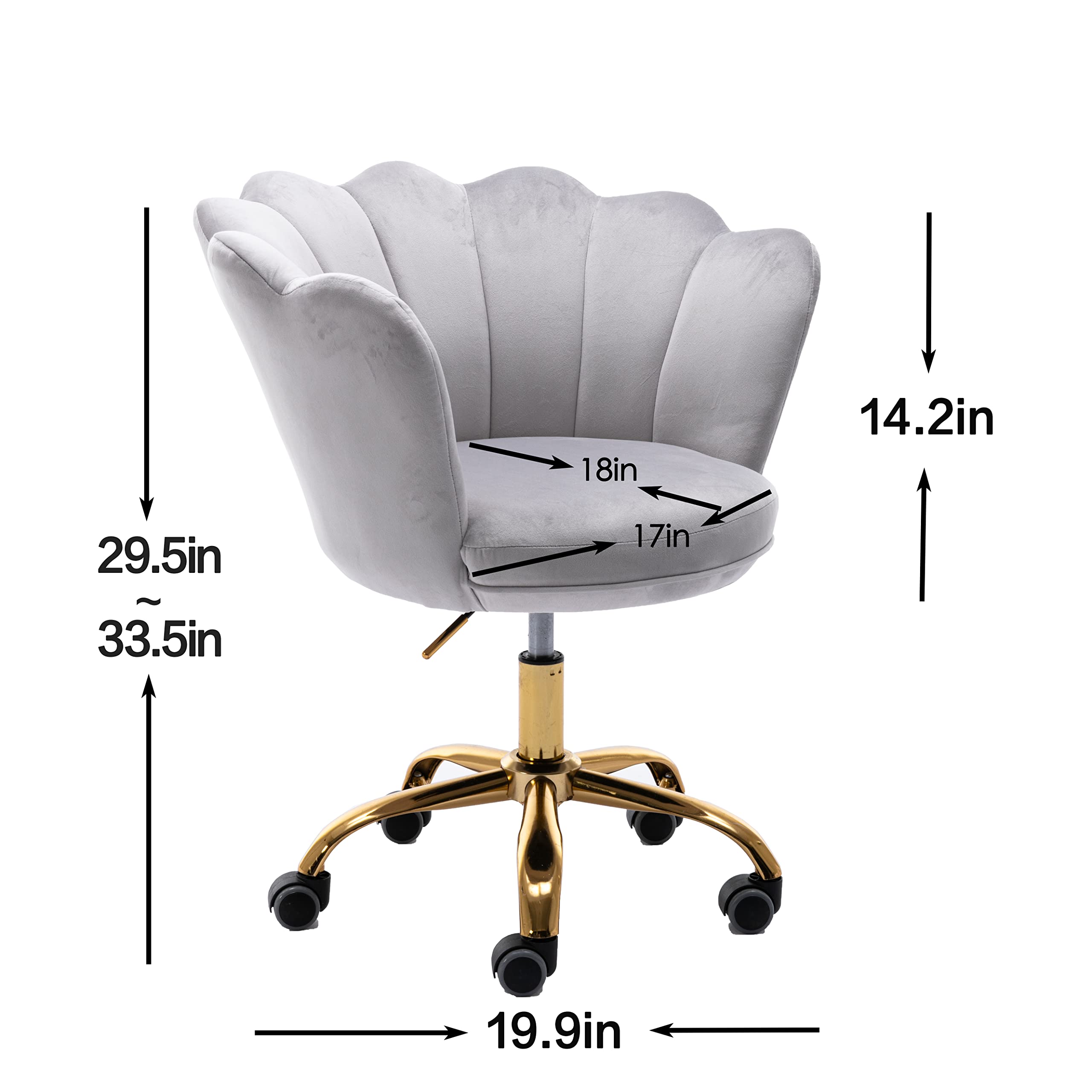 Ergonomic Home Office Chair with Wheels & Swivel - Adjustable Height Velvet Desk Chair for Work, Study, Gaming - Perfect for Living Room, Bedroom Vanity & Makeup Station (Light Grey)