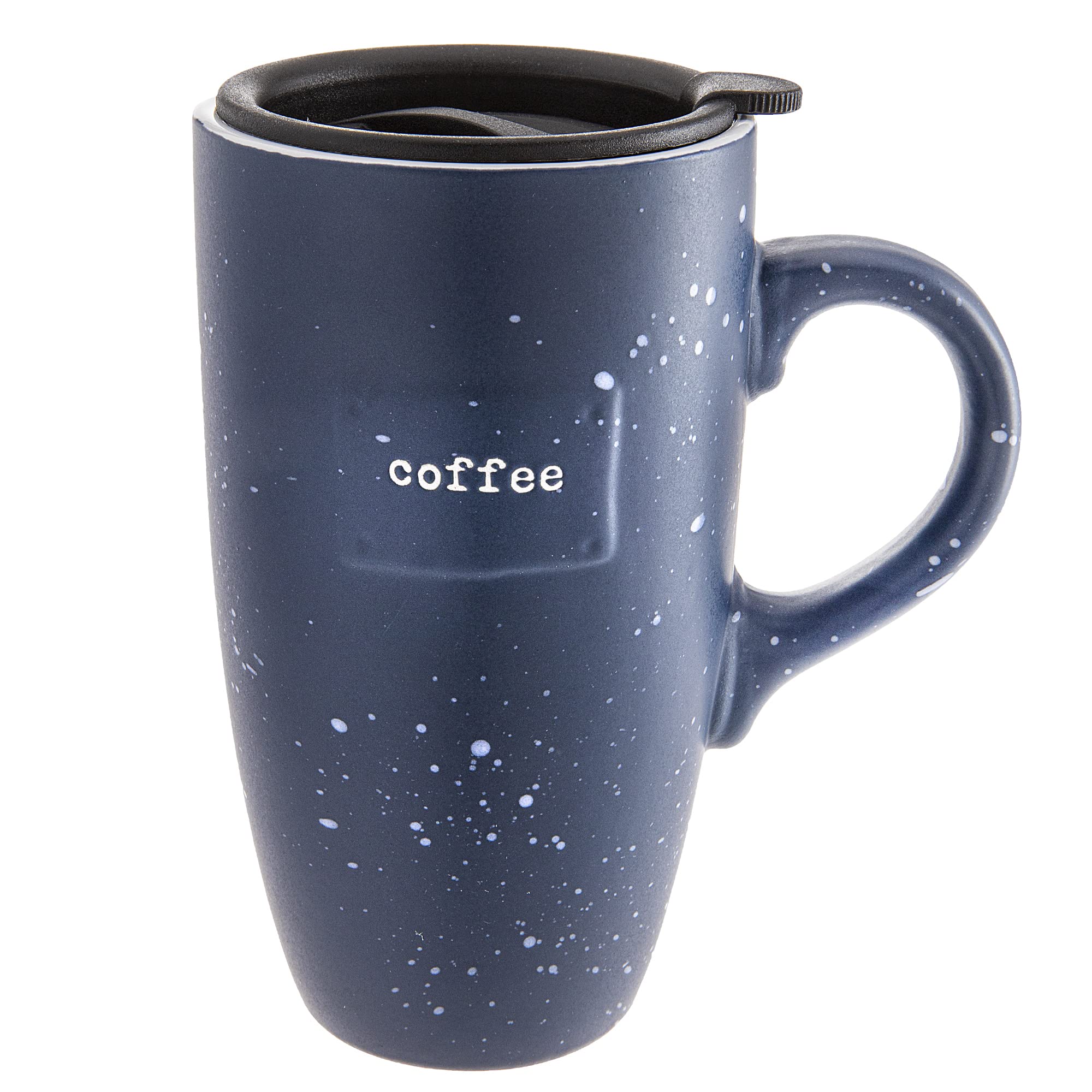 Sheffield Stoneware Travel Mug - 20oz Navy Blue Speckled Coffee Cup with Lid for Tea, Latte & Hot Chocolate - Perfect for Commuting