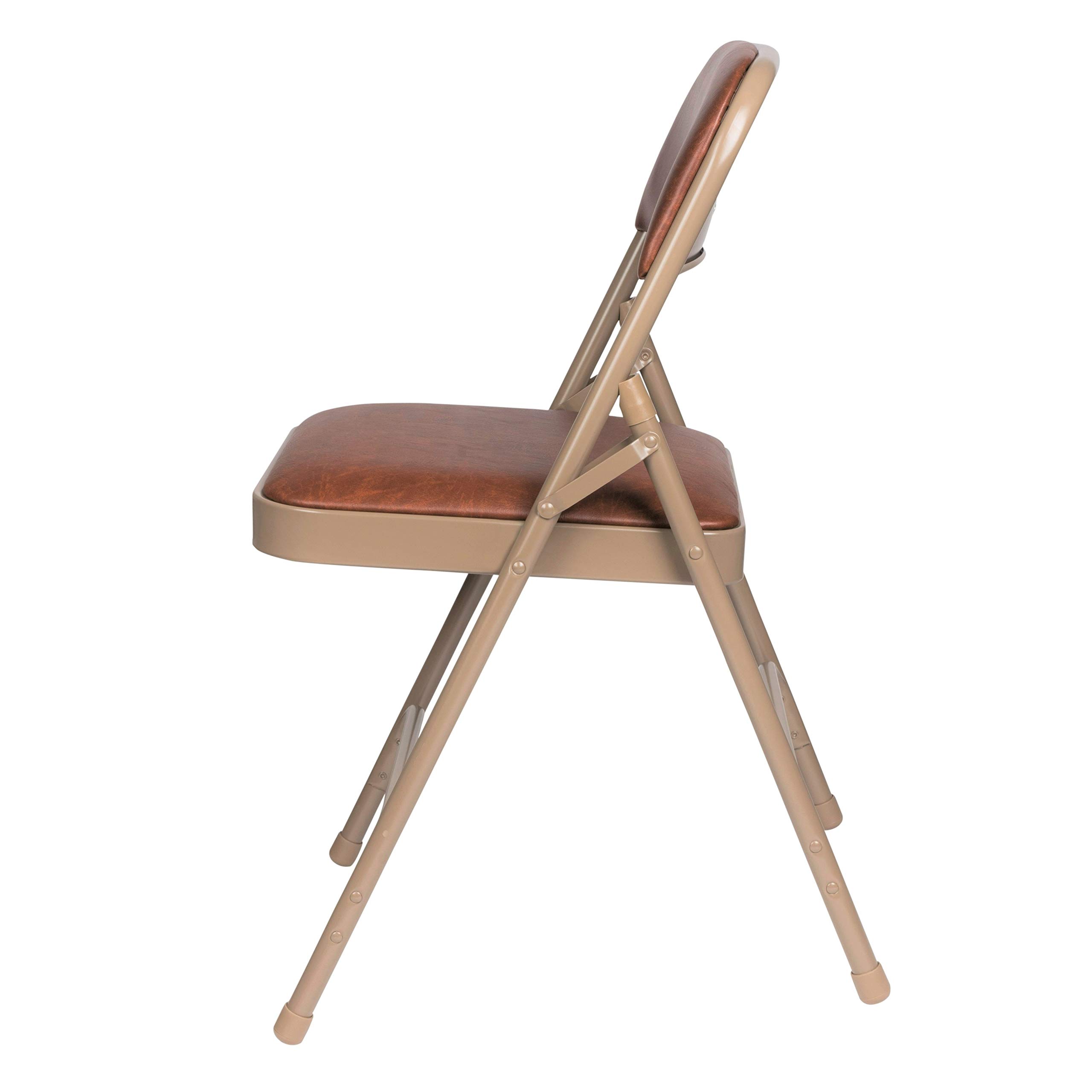 OEF Furnishings (4 Pack) Premium Vinyl Padded Folding Chairs, Brown - Heavy Duty Stackable Chairs for Home, Office, Wedding, Party & Outdoor Events - Comfortable & Durable Seating Solution