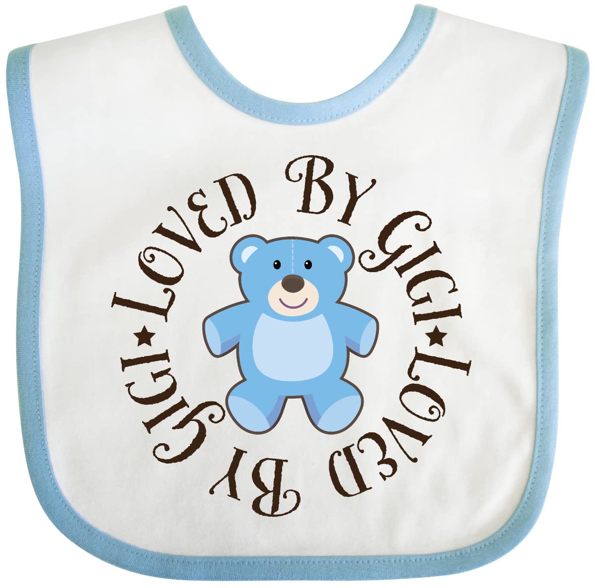 Inktastic Loved By Gigi Baby Boy Bib - Soft Cotton Drool Bibs for Newborns & Infants - Perfect for Feeding, Teething & Messy Playtime