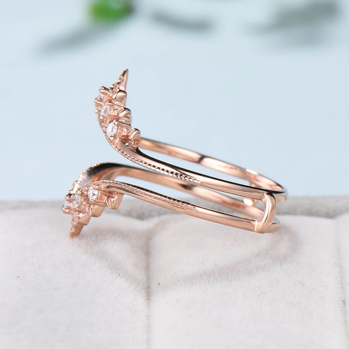 Double Curved V Moissanite Wedding Band for Women - 14K Rose Gold Engagement Promise Ring, Art Deco Diamond Stackable Bridal Jewelry - Perfect for Anniversaries, Proposals & Matching Wedding Sets