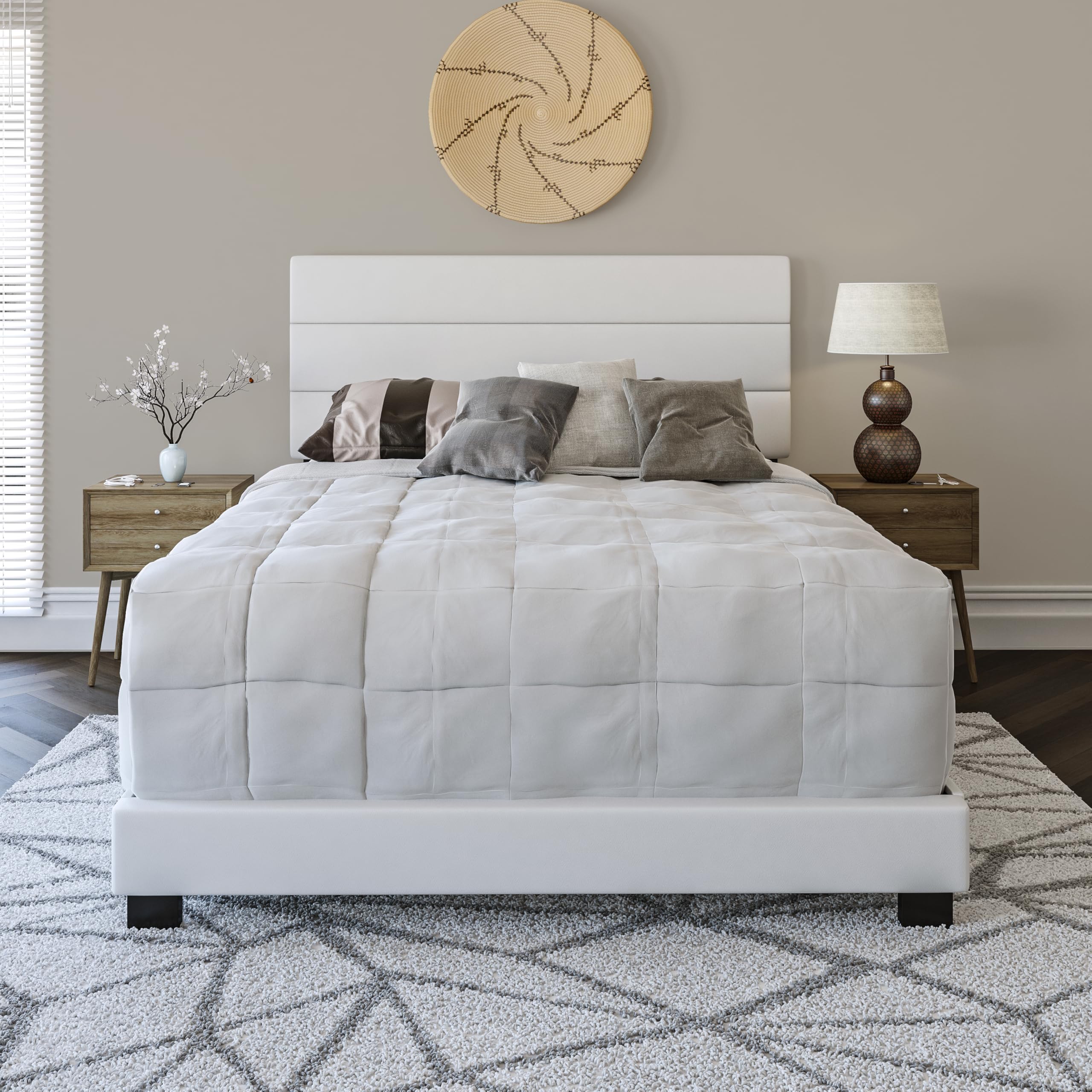 Boyd Sleep Napoli White Vegan Leather Twin Size Platform Bed Frame with Adjustable Headboard - Easy Assembly, Noise-Free, Modern Design | Durable Mattress Support for Small Bedrooms, Guest Rooms & College Dorms