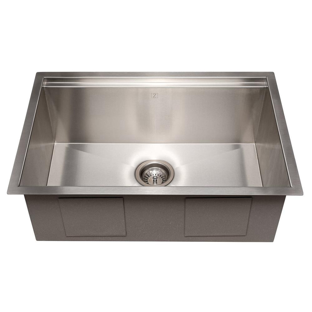 ZLINE Garmarch 27-Inch Undermount Single Bowl Stainless Steel Kitchen Sink with Bottom Grid & Accessories (SLS 27) - Perfect for Modern Kitchens, Remodeling & Heavy-Duty Cooking
