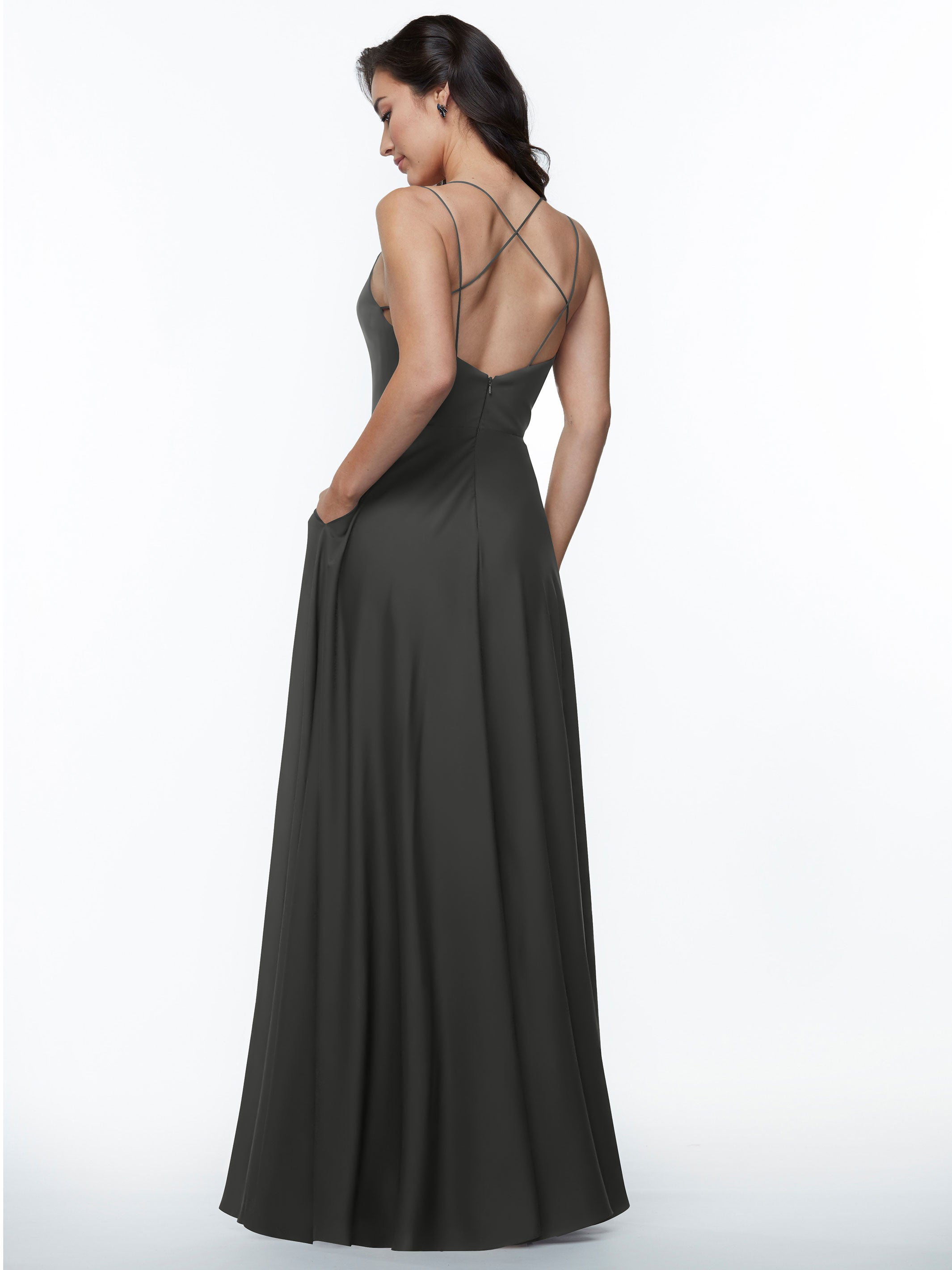 Elegant 83024 Stretch Chiffon A-Line Bridesmaid Dress with Pockets - Perfect for Weddings, Formal Events & Special Occasions