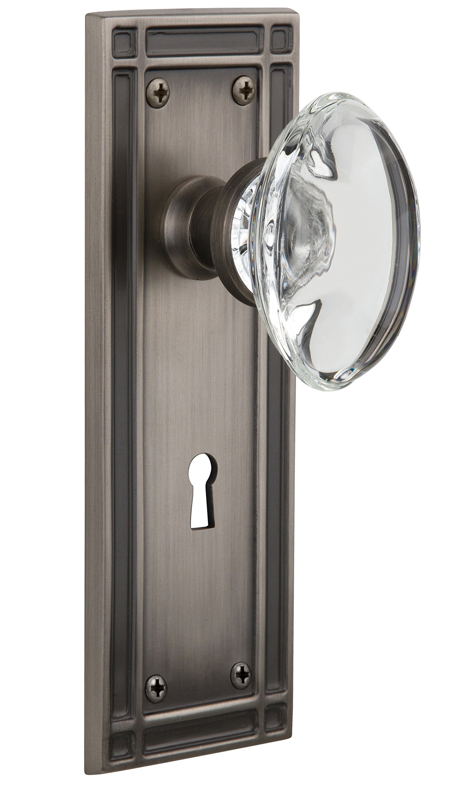 Vintage Mission Style Oval Clear Crystal Glass Cabinet Knob with Keyhole - 2.25