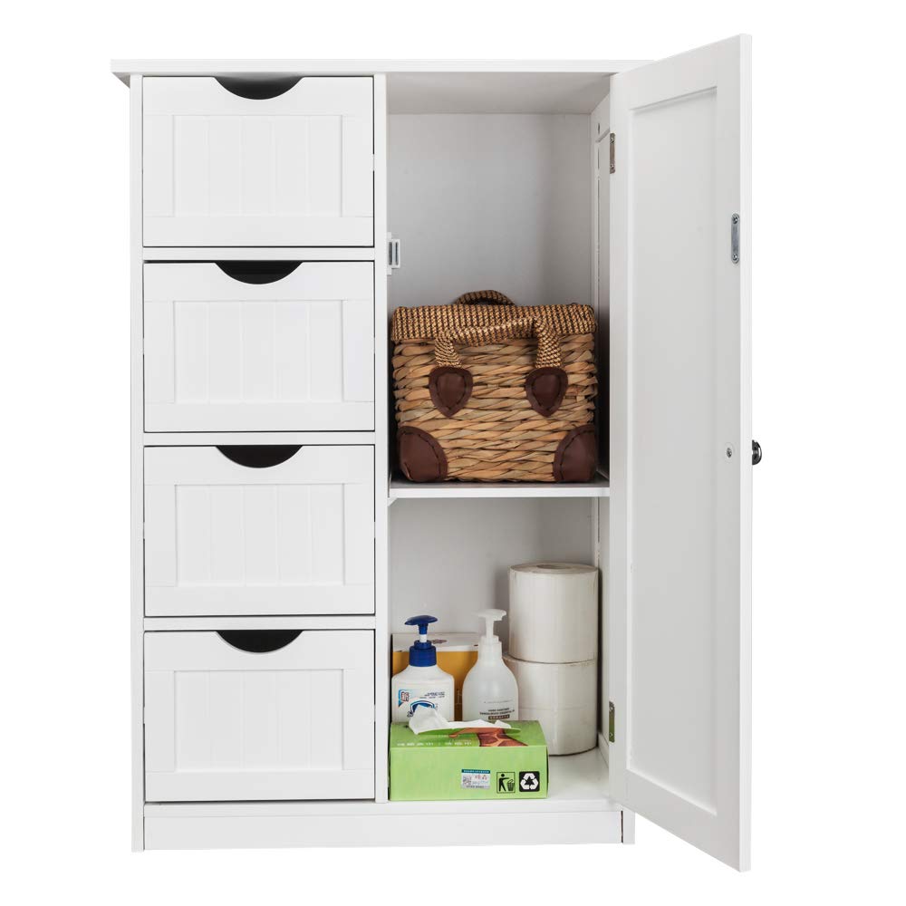 White 4-Drawer Wooden Bathroom Storage Cabinet Organizer - Space-Saving Vanity Organizer for Makeup, Toiletries & Towels - Perfect for Bathroom, Bedroom & Office Organization