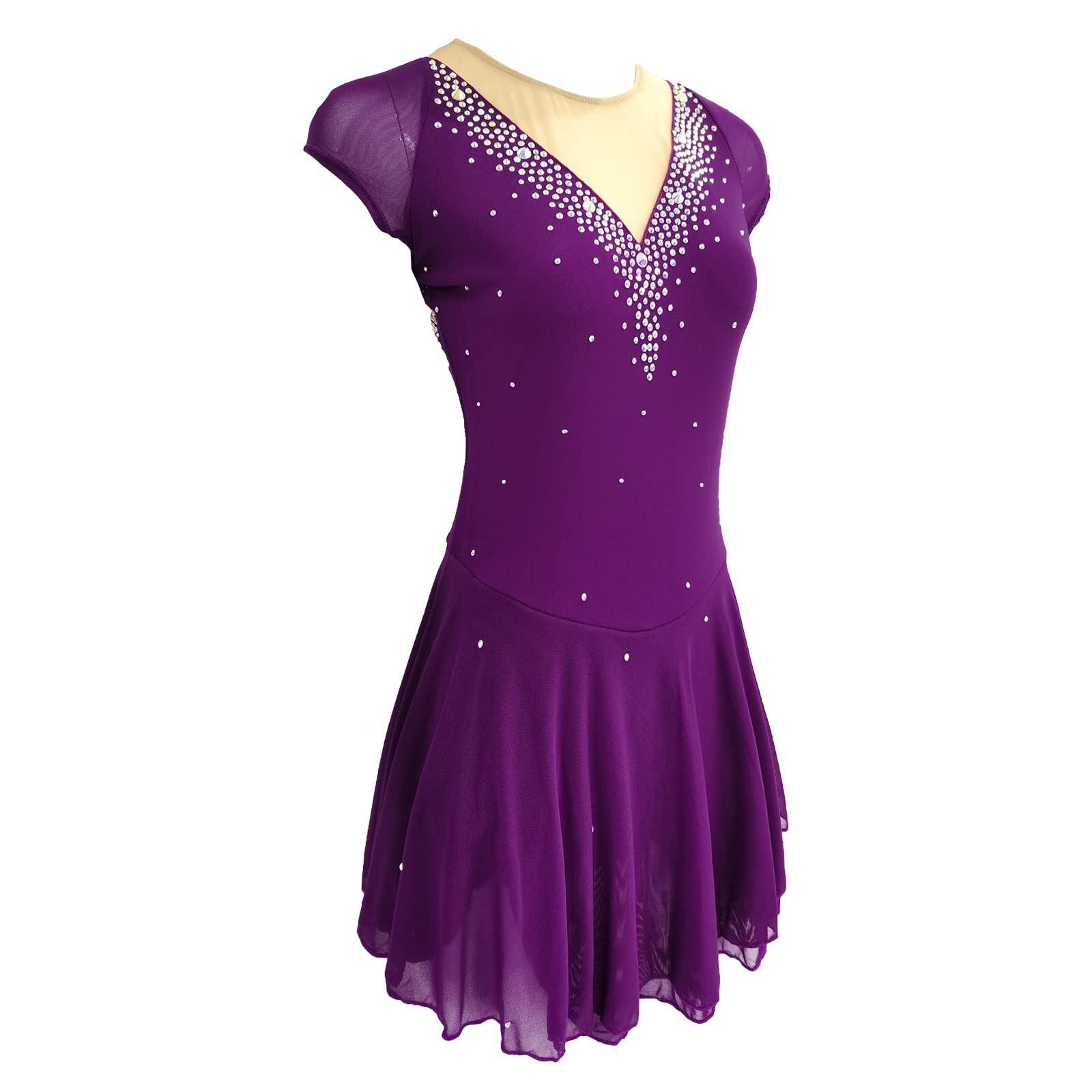 LIUHUO Girls Women Ice Skating Dress with Rhinestones - Competition & Dance Costume for Kids - Perfect for Figure Skating, Performances, and Recitals