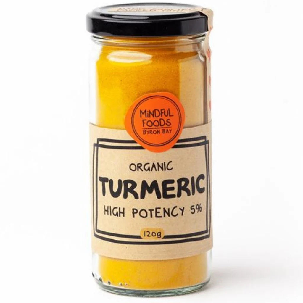 High Potency 5% Turmeric Supplement - Mindful Foods Organic Turmeric Powder 120g - Supports Joint Health & Digestion - Perfect for Smoothies, Golden Milk & Cooking