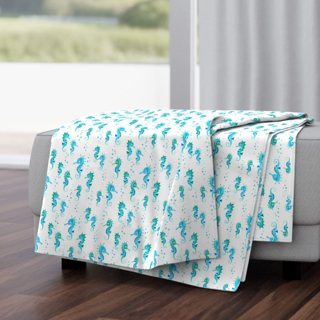 Soft Plush Minky Throw Blanket 50x70 Inches - Watercolor Seahorse Ocean Animal Design | Cozy Couch Blanket for Living Room, Bedroom & Nursery Decor