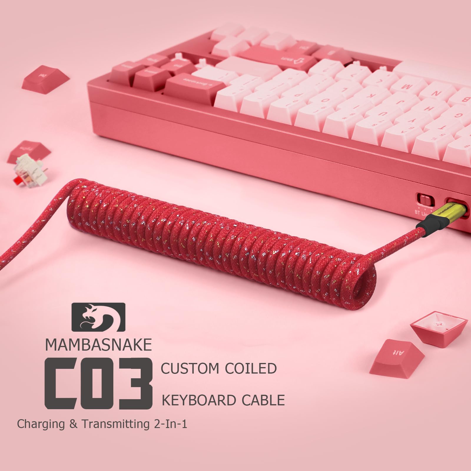 MAMBASNAKE C03 USB-C Gaming Keyboard Cable - Nylon Braided, Detachable Aviator, 8KHz for Pro Gamers - Red
