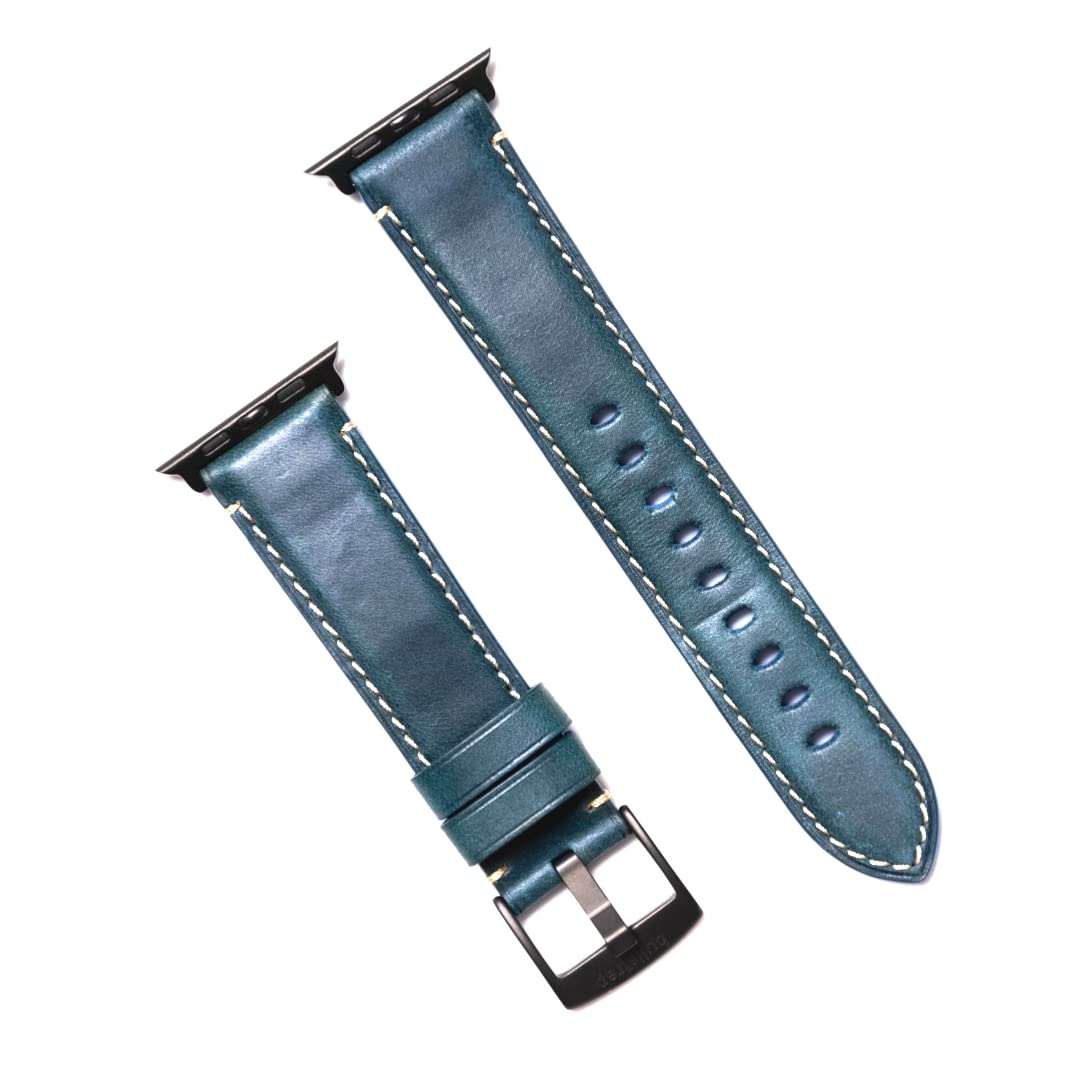 Premium Bullstrap Men's Full-Grain Italian Leather Watch Band - Compatible with Apple Watch Series 1-8 | Durable Luxury Replacement Strap for Business, Casual & Everyday Wear