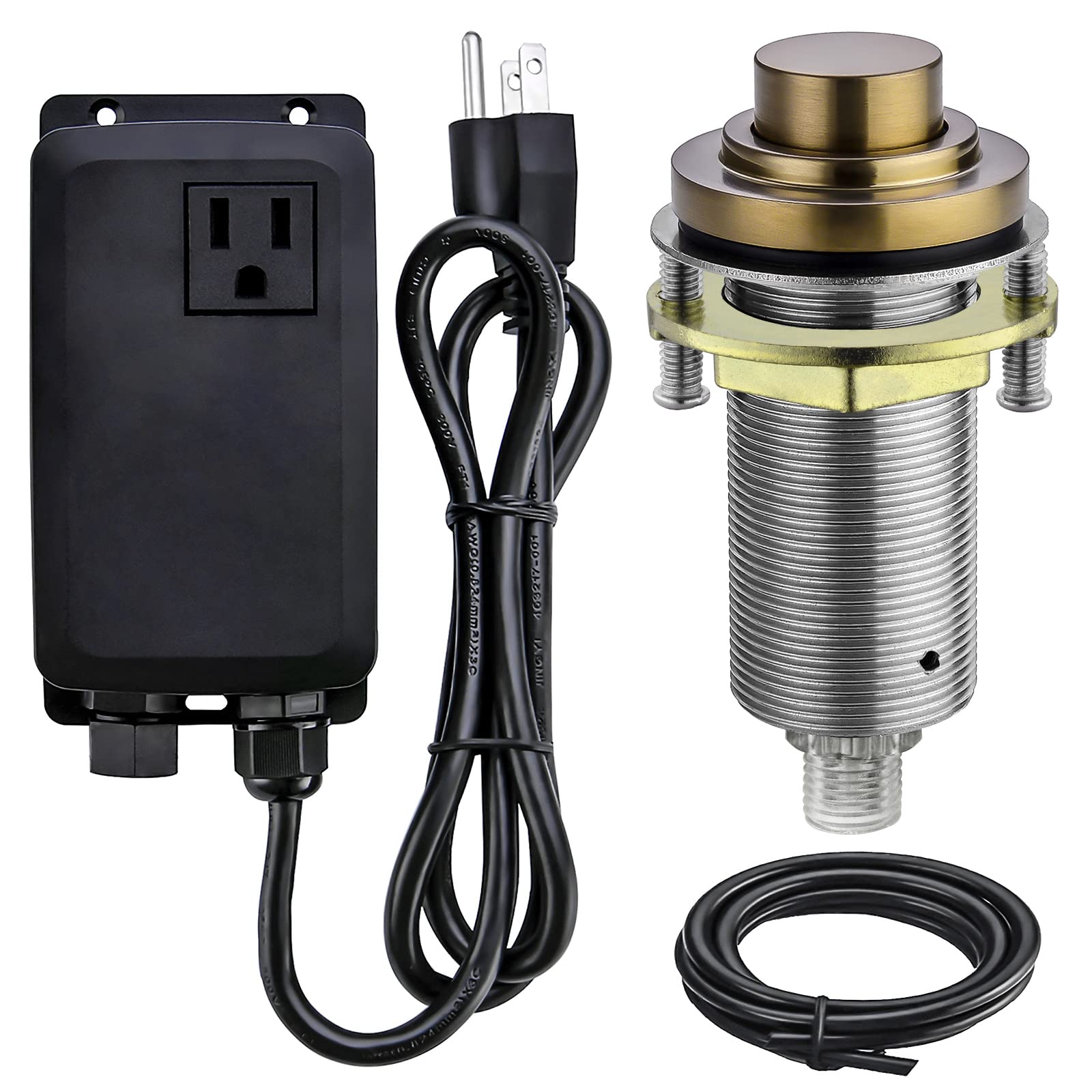 SINKINGDOM SinkTop Air Switch Kit - Champagne Bronze Long Button (Solid Brass) for Garbage Disposal, Single Outlet - Easy Installation for Kitchen Sink Waste Disposal Systems