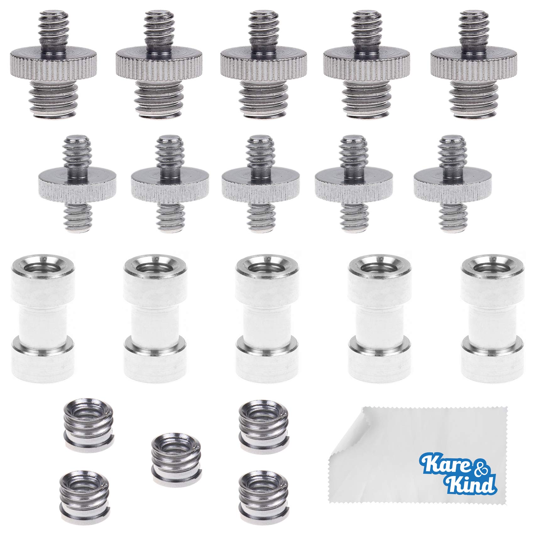 Kare & Kind 20-Piece Adapter Mount Set - 1/4 Inch & 3/8 Inch Threaded Screw Converters - Standard Camera Tripod Thread - Compatible with DSLR Cameras, Tripods, Light Stands, Monopods & Ball Heads - Perfect for Photography, Videography & Studio Equipment Setup