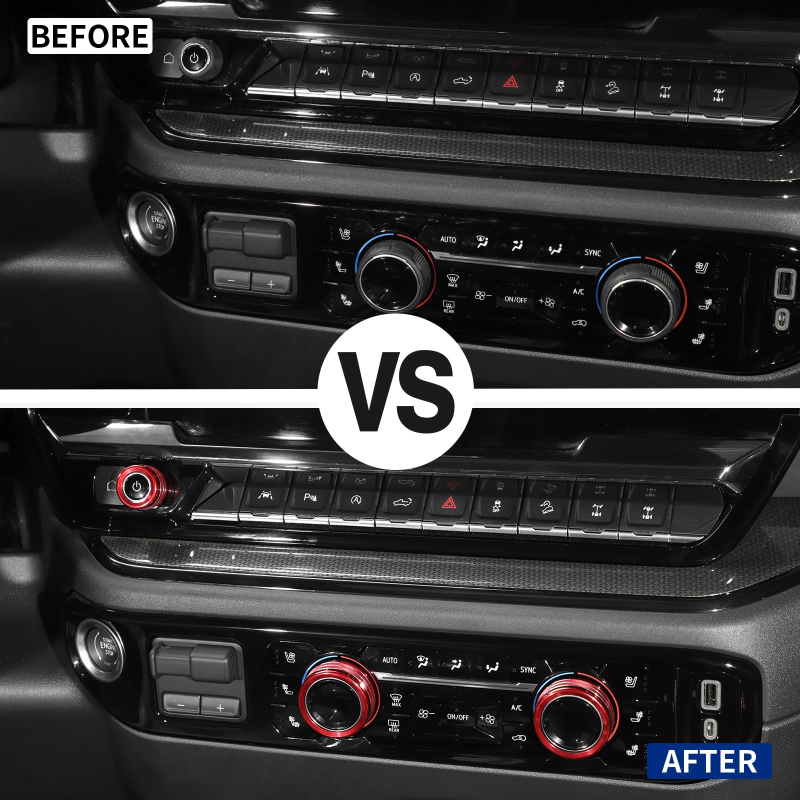 Aluminum Alloy AC Knob Cover for 2022-2025 Chevy Silverado & GMC Sierra - Red Radio & Air Conditioner Switch Button Trim - Upgrade Your Truck Interior Accessories (Perfect for Off-Roading & Daily Commute)