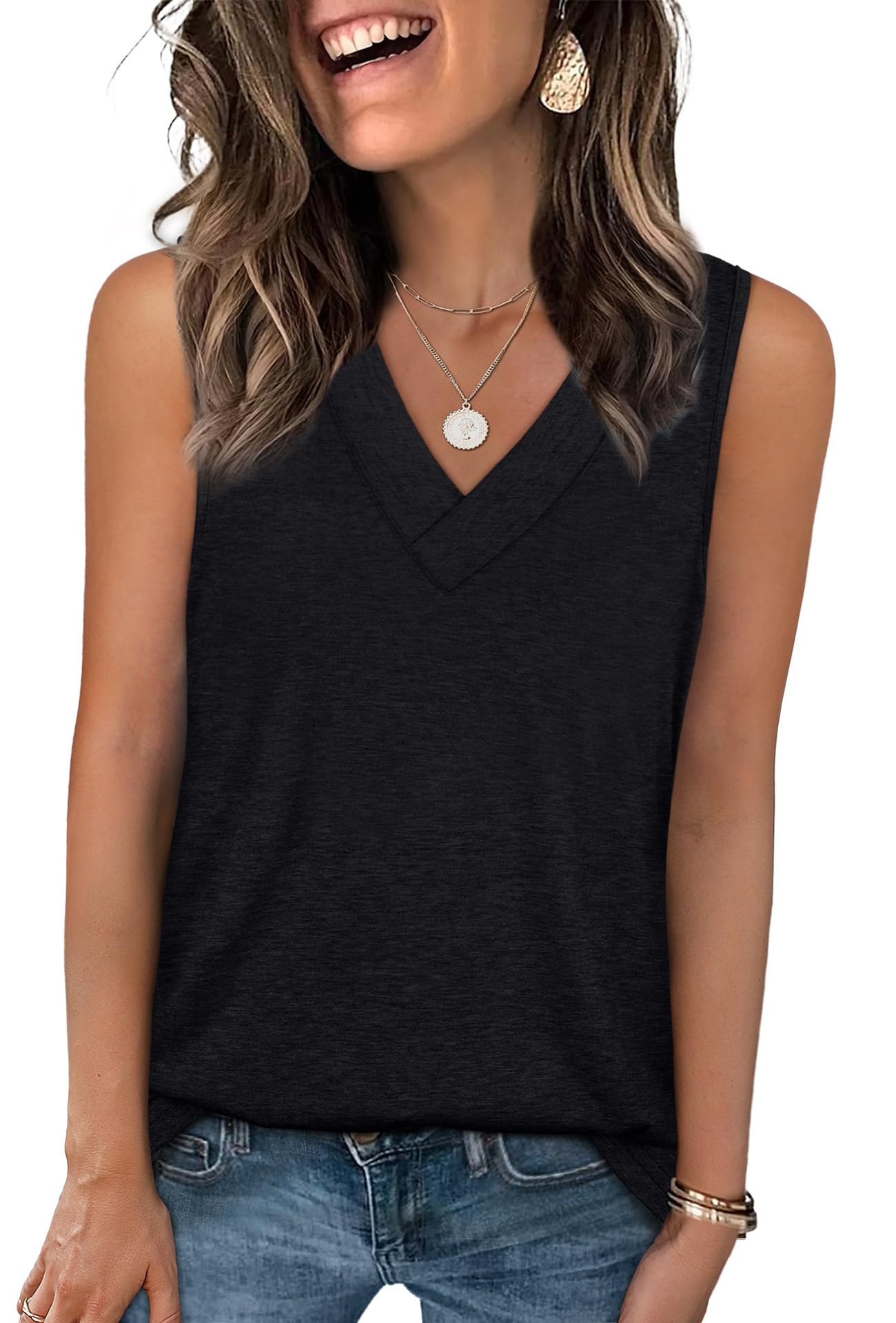 WIHOLL Women's Summer V-Neck Tank Tops - Trendy Sleeveless Basic Tee, Loose Fit Casual Shirts for 2025 Fashion | Perfect for Beach, Gym & Everyday Wear