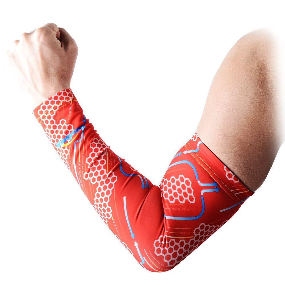 Compression Arm Sleeves for Men & Women - Anti-Slip Hacker Empire Red Design - Perfect for Sports, Gym, Running & Outdoor Activities