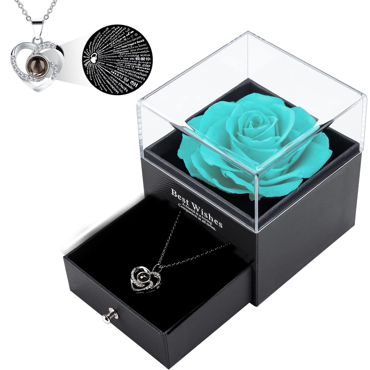 Valentine's Day Gifts for Her - Preserved Real Rose Flower with I Love You Necklace in 100 Languages, Romantic Gift Set for Wife, Women (Wedding, Mother's Day, Birthday) - Perfect for Anniversaries, Proposals & Special Occasions