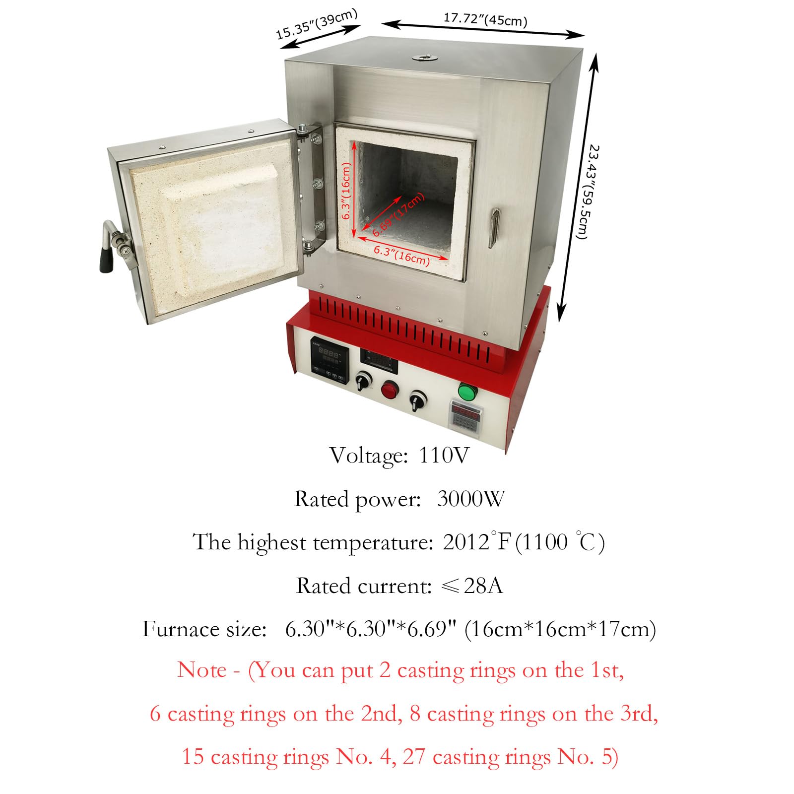 High-Temp Muffle Furnace 2012°F (1100°C) - 3000W Tabletop Burnout Oven for Jewelry Casting, Dental Labs & Metalworking - 110V Heat-Resistant Kiln for Precision Melting & Firing