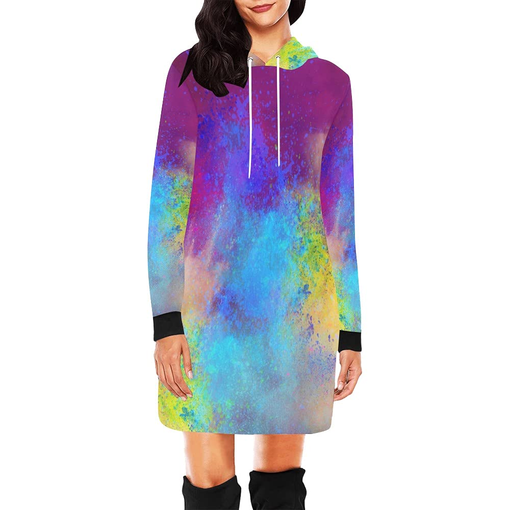 Stylish Watercolor Print Women's Hoodie Dress - Casual Long Sleeve Pullover Hooded Sweatshirt with Pockets | Perfect for Loungewear, Street Fashion & Cozy Outfits