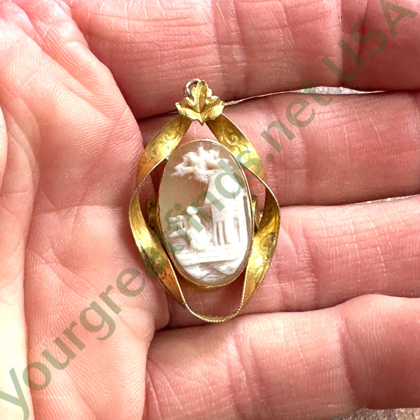 Vintage Gold Filled Carved Shell Cameo Pin Pendant - Elegant Antique Jewelry for Women | Perfect for Vintage Fashion, Special Occasions & Gift Giving