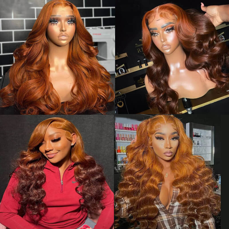Eullair Ombre Ginger Orange Brown Body Wave Lace Front Wig - 13x4 Transparent Lace Pre-Plucked Human Hair Wigs for Women - Perfect for Daily Wear, Cosplay & Special Occasions