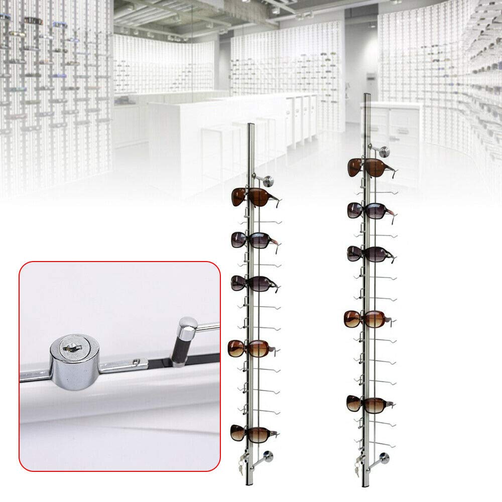 10pcs Lockable Sunglasses Display Stand Holder - Aluminum Eyeglass Rack with 3.6ft Rod (Holds 12 Frames) - Perfect for Retail Stores, Boutiques & Optical Shops