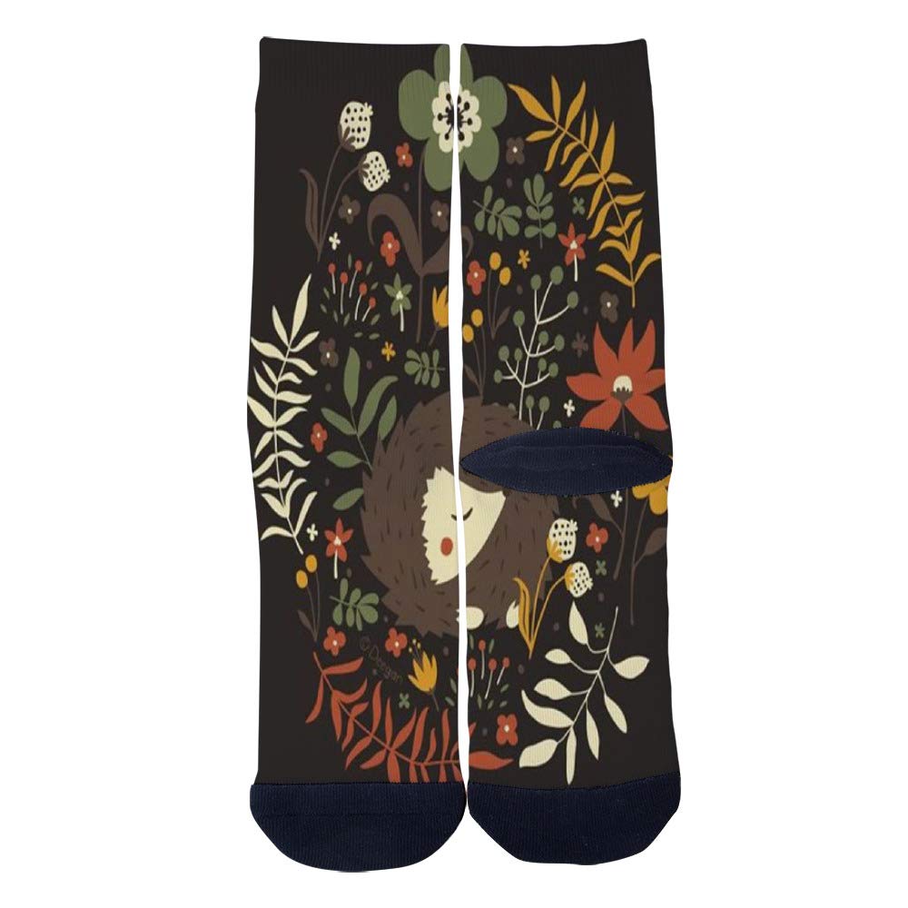 3D Printed Hedgehog & Flower Socks for Men & Women - Custom Creative Casual Crew Socks - Perfect for Gifts, Cosplay & Everyday Wear