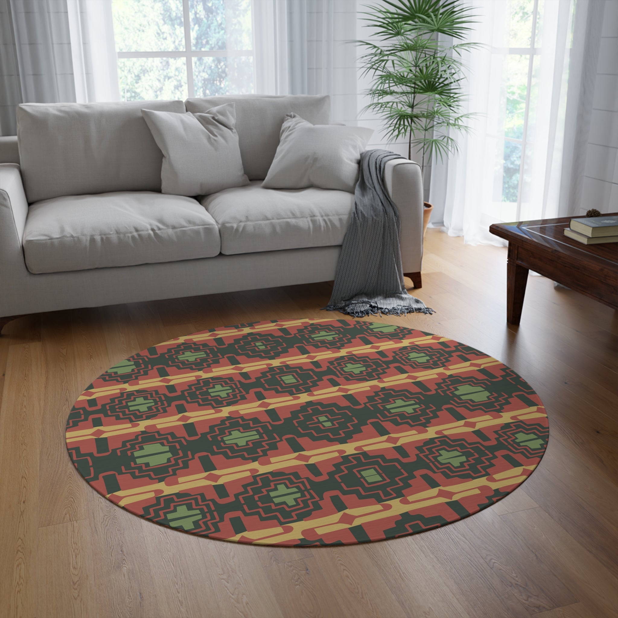 Southwestern Rio Valley Groove Print Round Rug - Non-Slip, Soft & Durable - Perfect for Living Room, Bedroom, or Office Decor