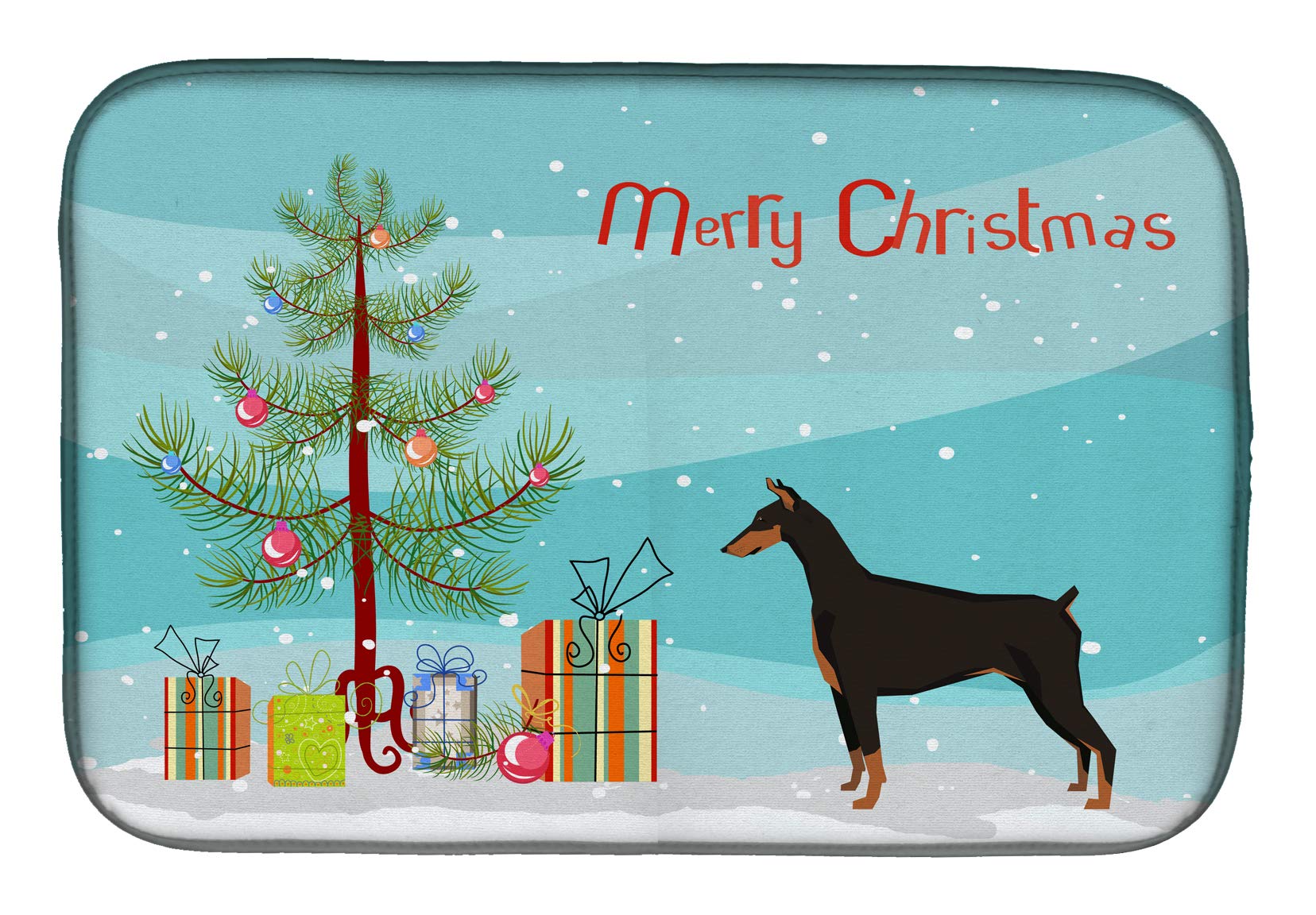 Doberman Pinscher Christmas Tree Dish Drying Mat - Absorbent Kitchen Counter Mat for Dishes, 14 x 21 Inch Multicolor - Perfect for Holiday Kitchen Decor & Countertop Drainage