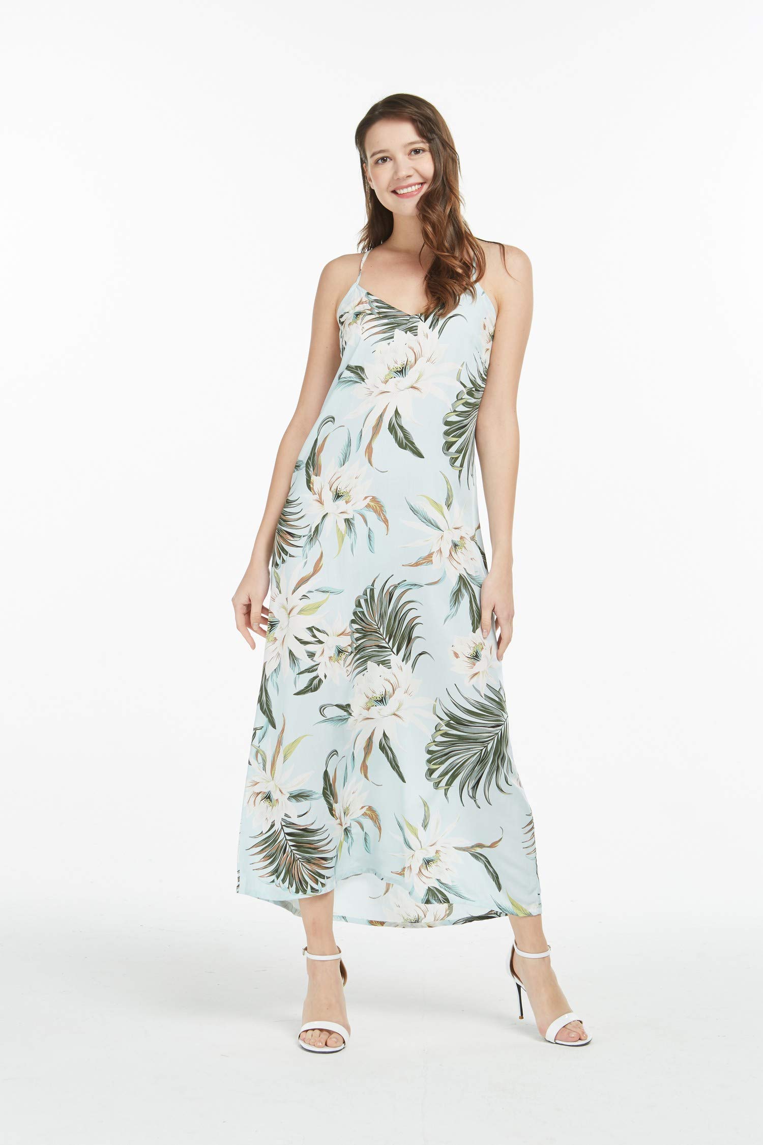 Hawaiian Luau Wispy Cereus Black Maxi Dress for Women - Sweetheart Neckline, Flowy Beach Wedding Dress for Tropical Vacation, Summer Party & Boho Festival