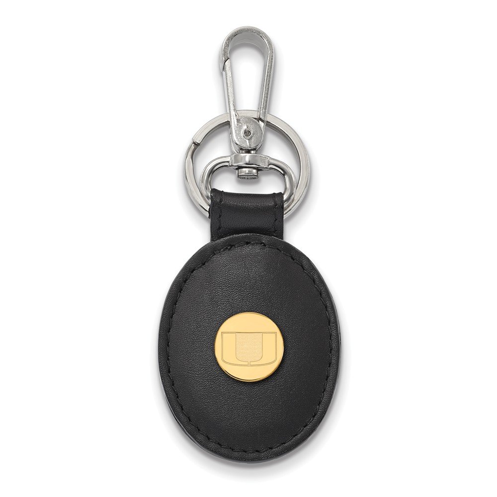 Premium Miami Black Leather Oval Keychain with Gold Plating - Stylish & Durable Key Holder for Home, Office, or Travel Accessories