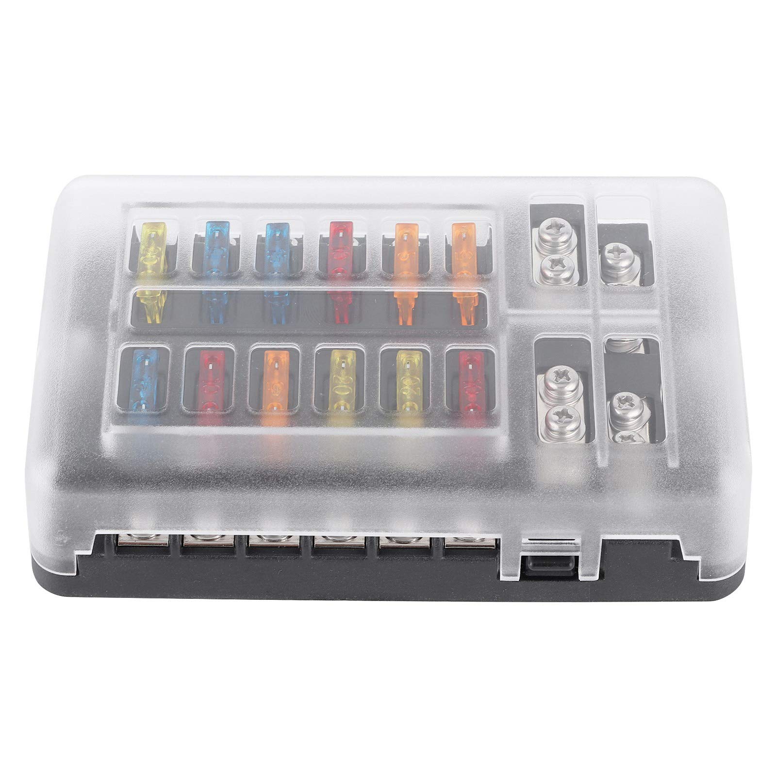 12 Circuit Fuse Block Holder with LED Indicator - Waterproof Blade Fuse Box for Cars, Yachts, Marine Boats & RVs - Perfect for Automotive Electrical Systems and Marine Applications