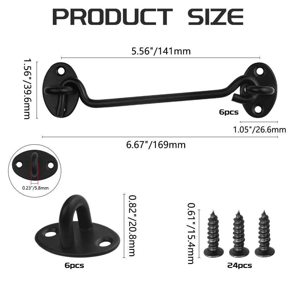 6 Pack Stainless Steel Barn Door Hook and Eye Latch Lock - 6 Inch Privacy Hooks for Sliding Doors, Cabin Gates & Windows | Durable Rust-Resistant Hardware for Bedroom, Bathroom & Closet Doors