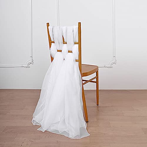 50-Pack Premium White Extra Wide Chiffon Chair Sashes for Wedding Decorations - Elegant Bows & Ties for Ceremony, Reception, Party Decor - Bulk Affordable Supplies for Bridal Showers, Banquets & Special Events