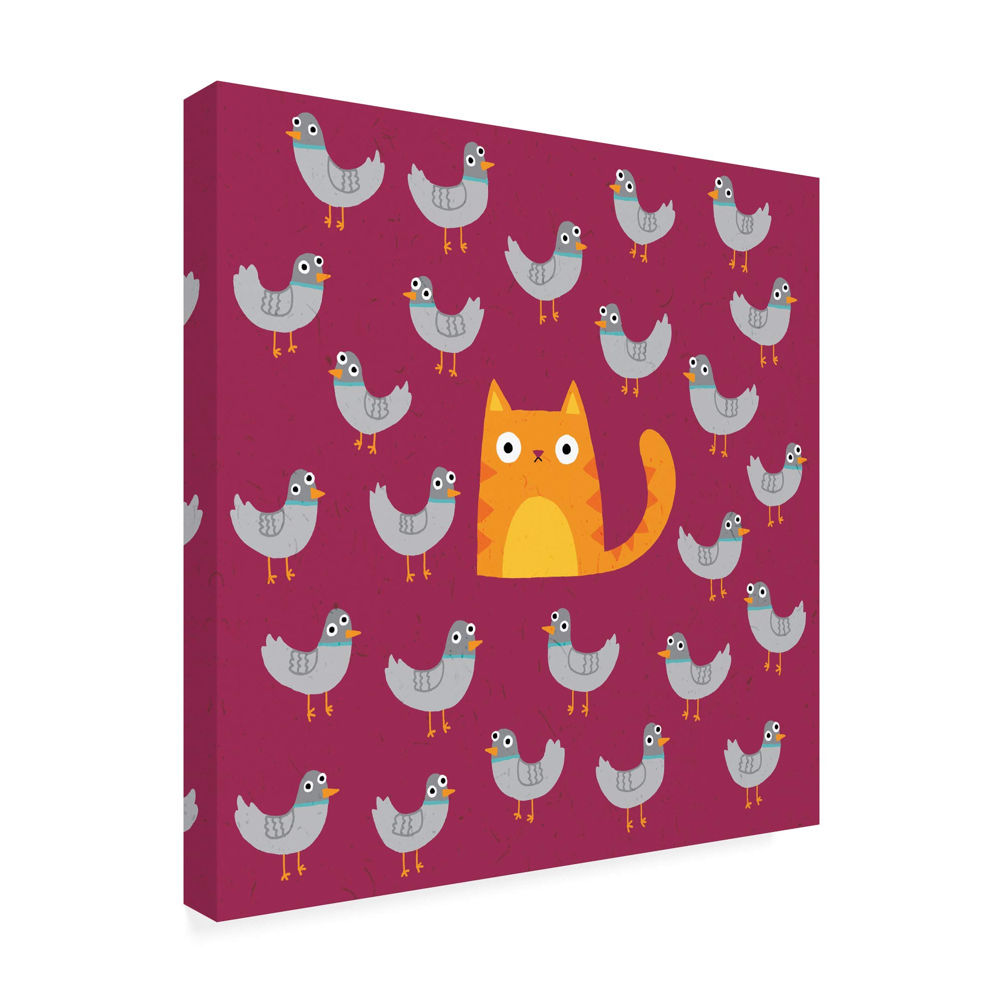 Trademark Fine Art - 18x18 Inch 'Cat Amongst The Pigeons' Canvas Wall Art by Michael Buxton - Modern Home Decor for Living Room, Bedroom & Office