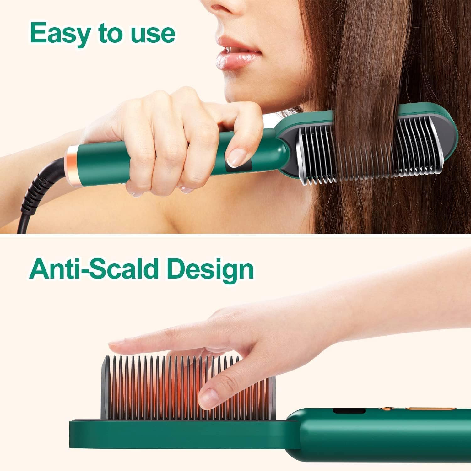 Beauty Nagar Hair Straightener Comb Brush for Women - PTC Heating Electric Styling Brush with 5 Adjustable Temperature Settings, 20s Fast Heat Up (Multicolored) - Perfect for Home Use, Travel & Salon Styling